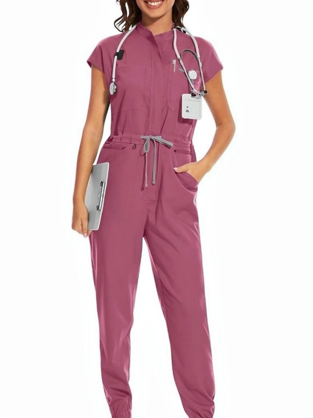 NiaaHinn Women’s Small Medical Scrub Jumpsuit Rose Pink